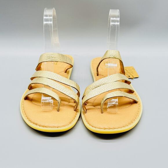 Born Shoes Womens 10 Gold Strappy Leather Sandals Comfort Flat F68110 Summer - Picture 3 of 11